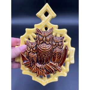 Vintage McCoy Owl Family Wall Pocket, USA Pottery Decor